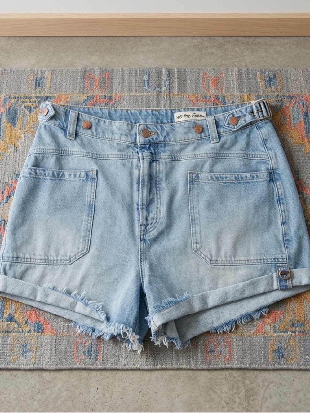 We The Free Faded Light Blue Denim Rolled Hem Shorts